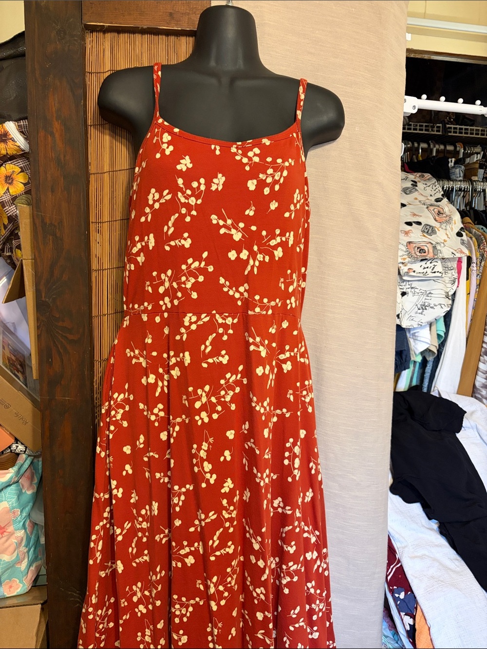 Pact Red Floral Spaghetti-Strap Maxi Dress